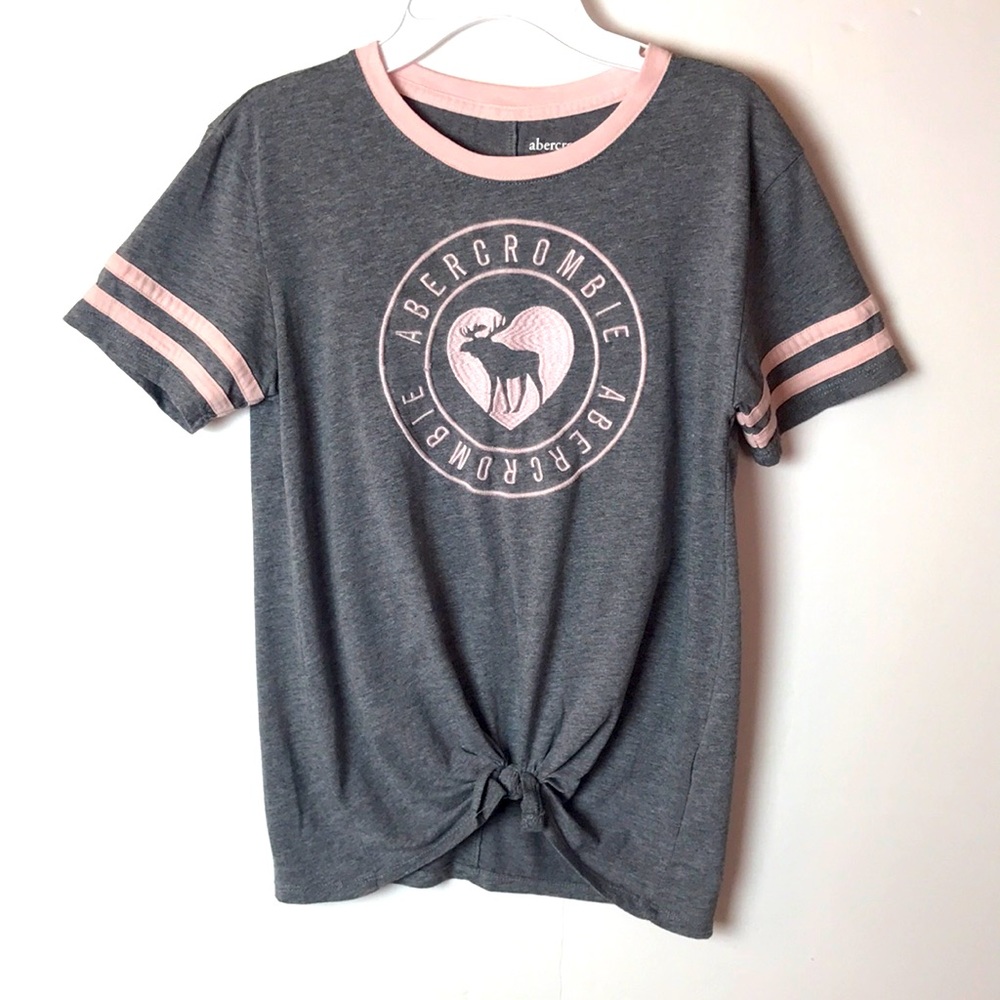 Abercrombie & Fitch Kids Gray Pink Graphic Moose Tee Shirt